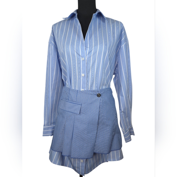Maje 2-in-1 Striped Shirt Dress Removable Skirt Blue Size 38 US 6 NWT - Picture 4 of 17